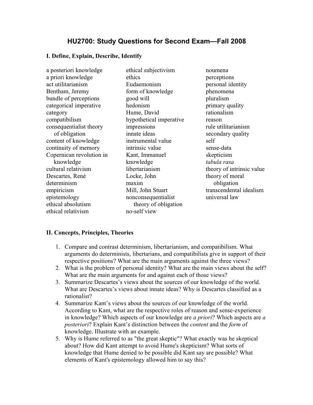 Study Questions for First Exam