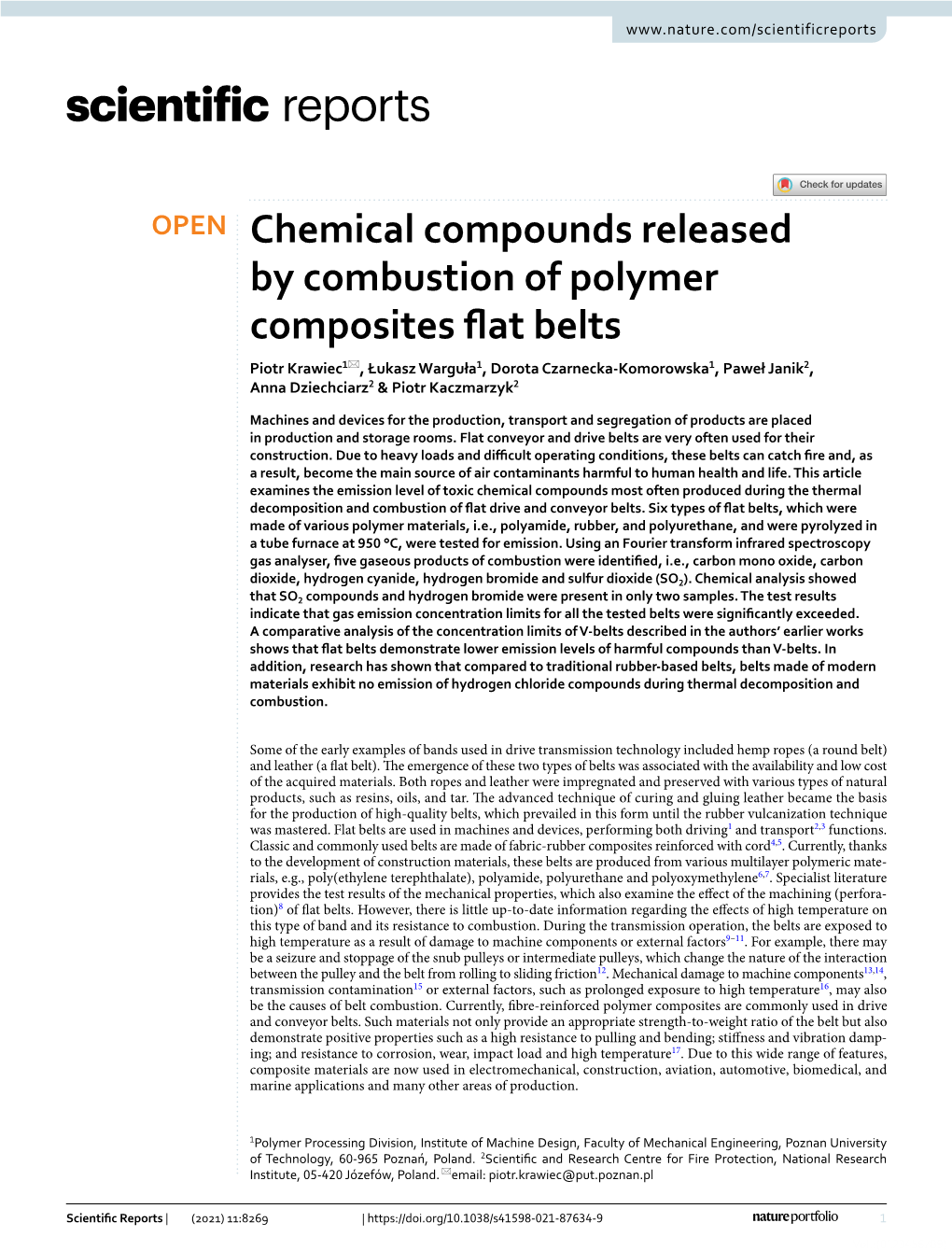 Chemical Compounds Released by Combustion of Polymer Composites Flat Belts