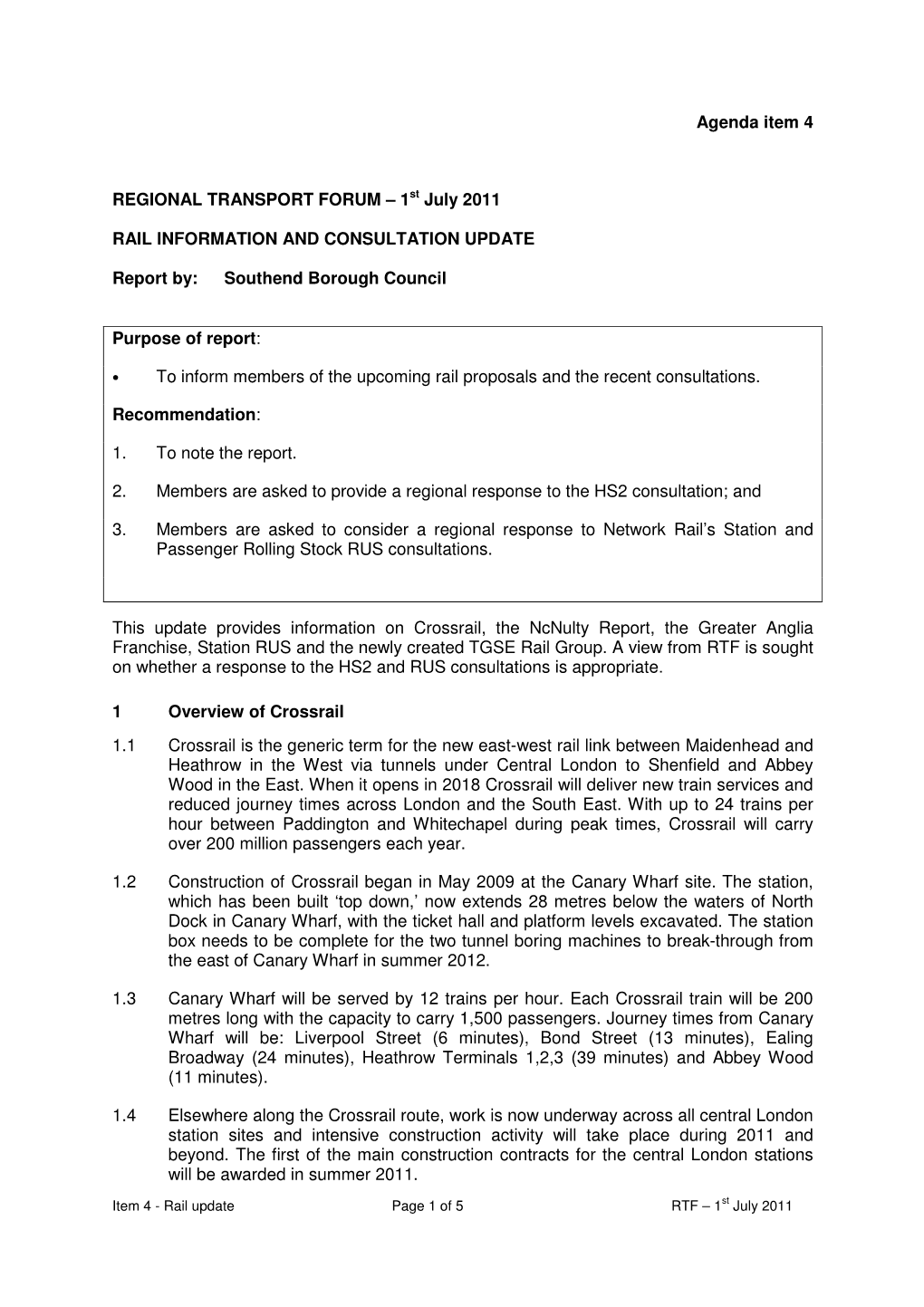 1St July 2011 RAIL INFORMATION and CONSULTATION UPDATE