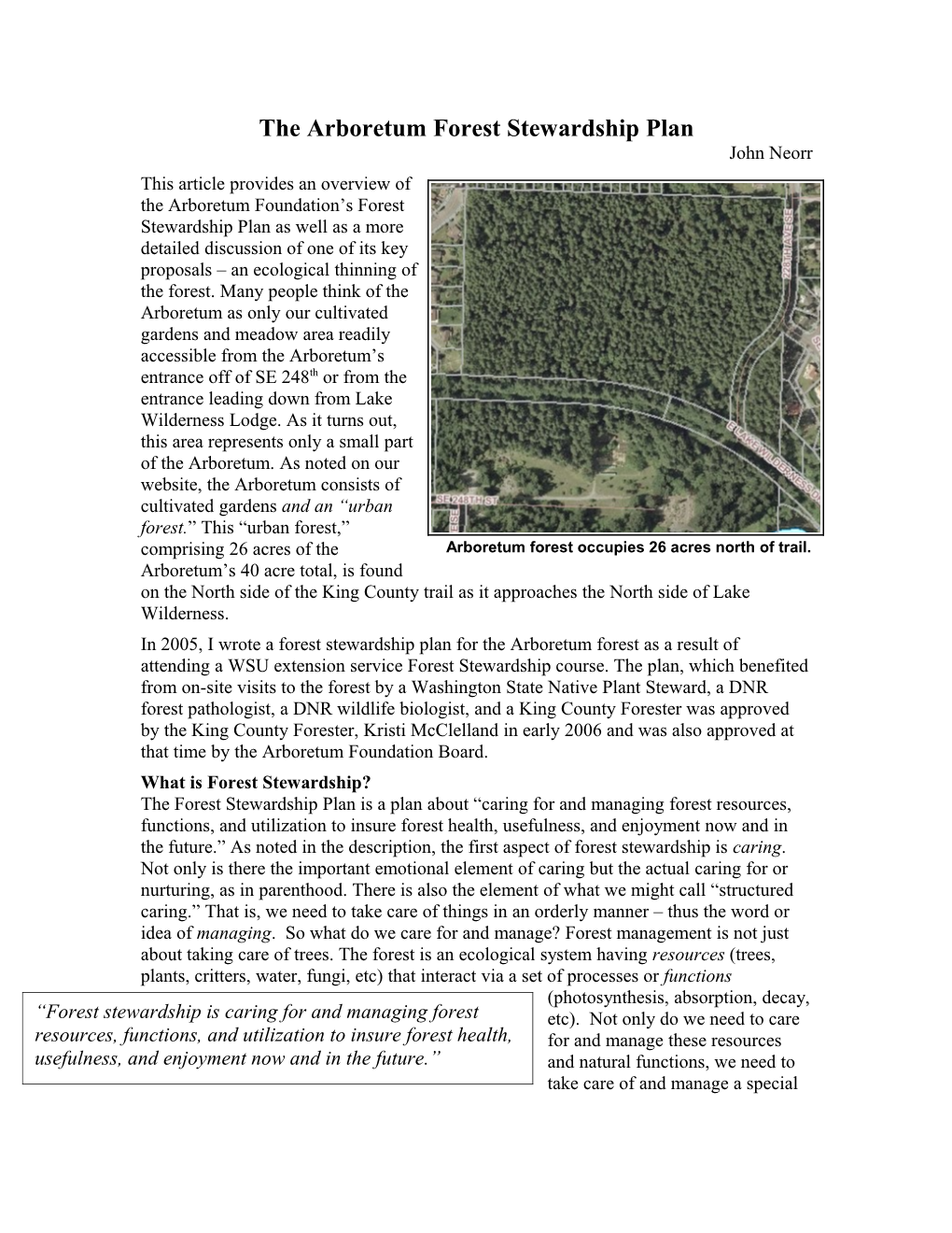 The Arboretum Forest Stewardship Plan