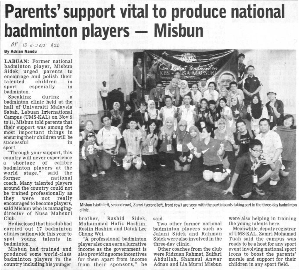 I Parents' Support Vitafto Produce Nationat- Badminton Players