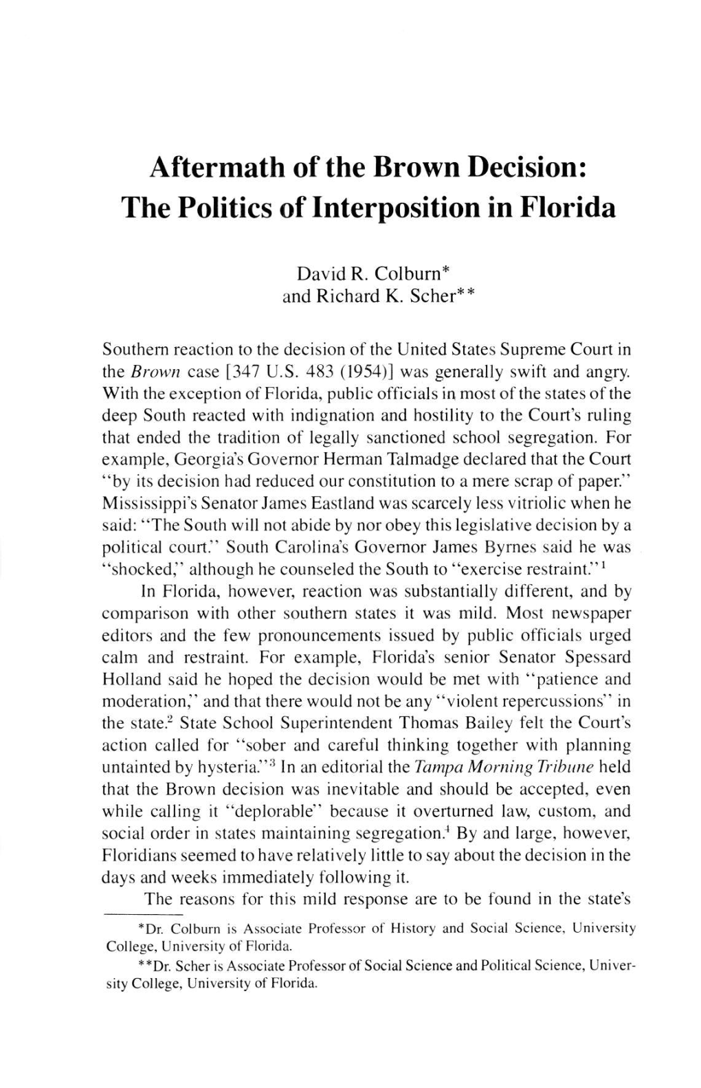 The Politics of Interposition in Florida