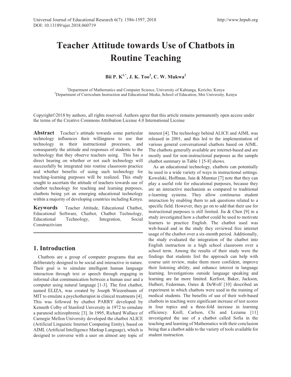 Teacher Attitude Towards Use of Chatbots in Routine Teaching