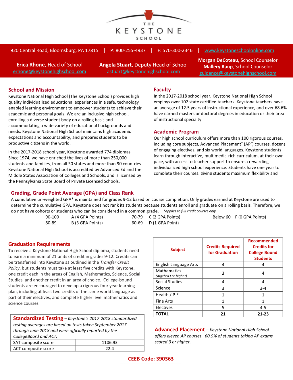 The Keystone School Profile 18-19 Click to View