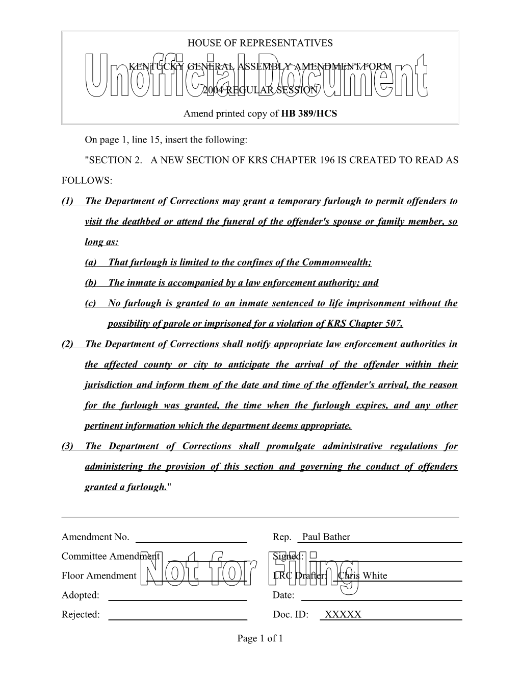 Kentucky General Assembly Amendment Form s3