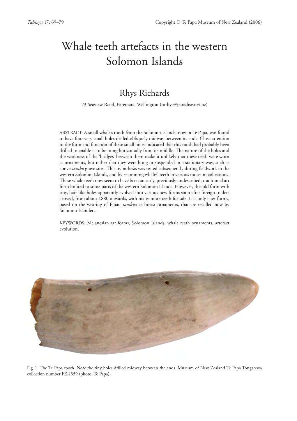 Whale Teeth Artefacts in the Western Solomon Islands