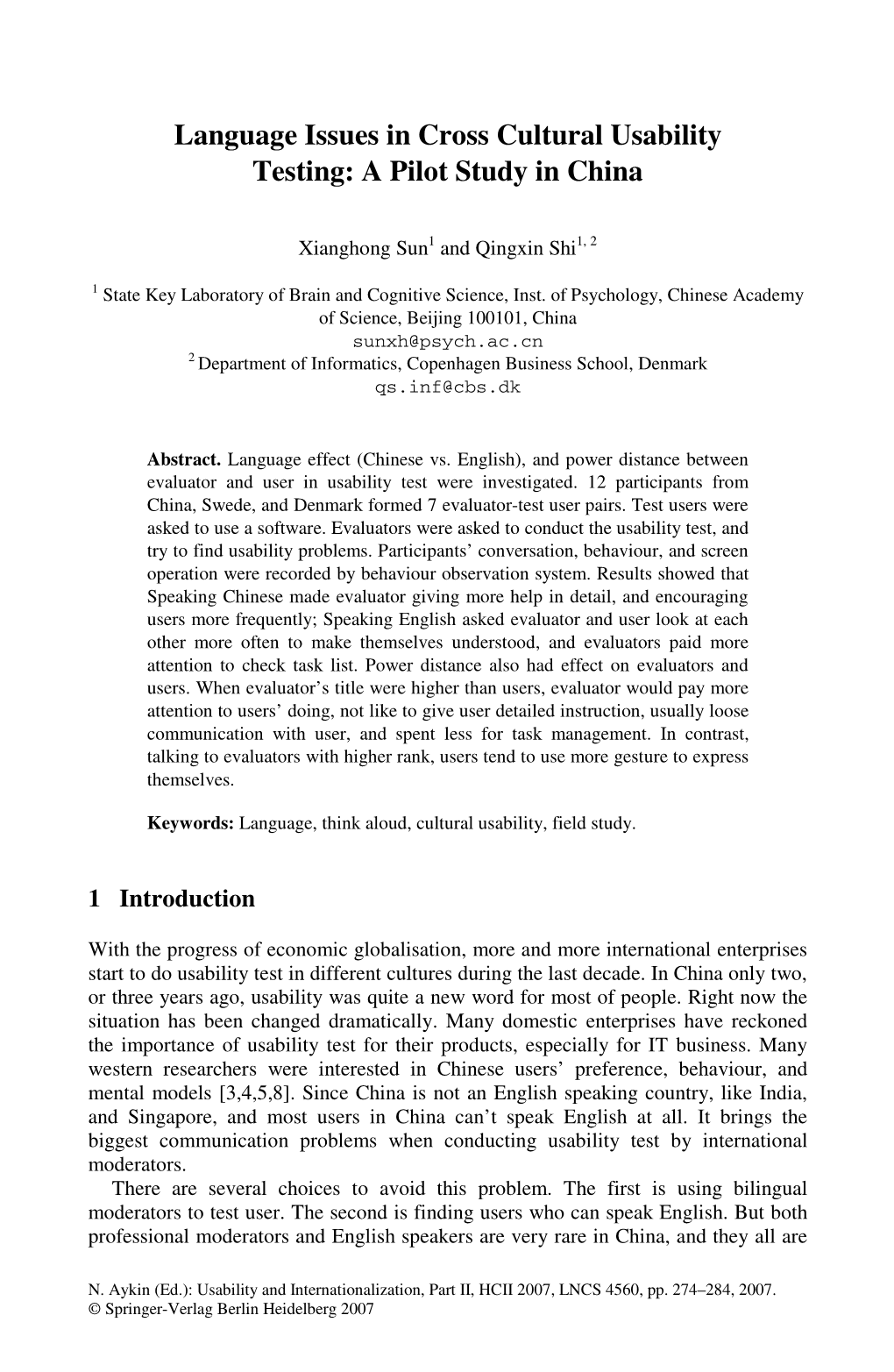 Language Issues in Cross Cultural Usability Testing: a Pilot Study in China