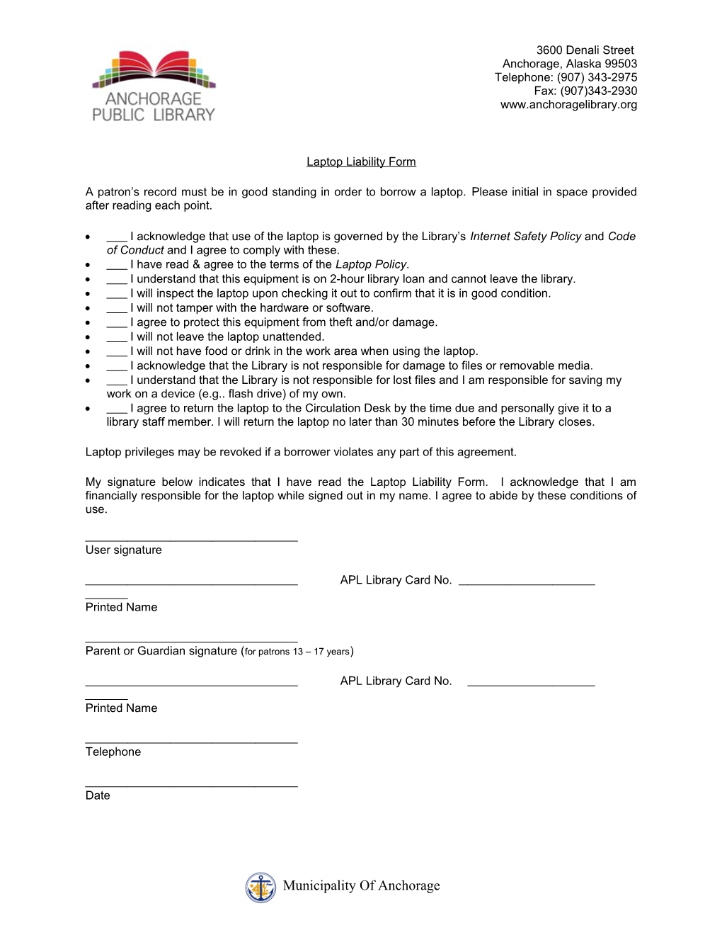 Laptop Liability Form