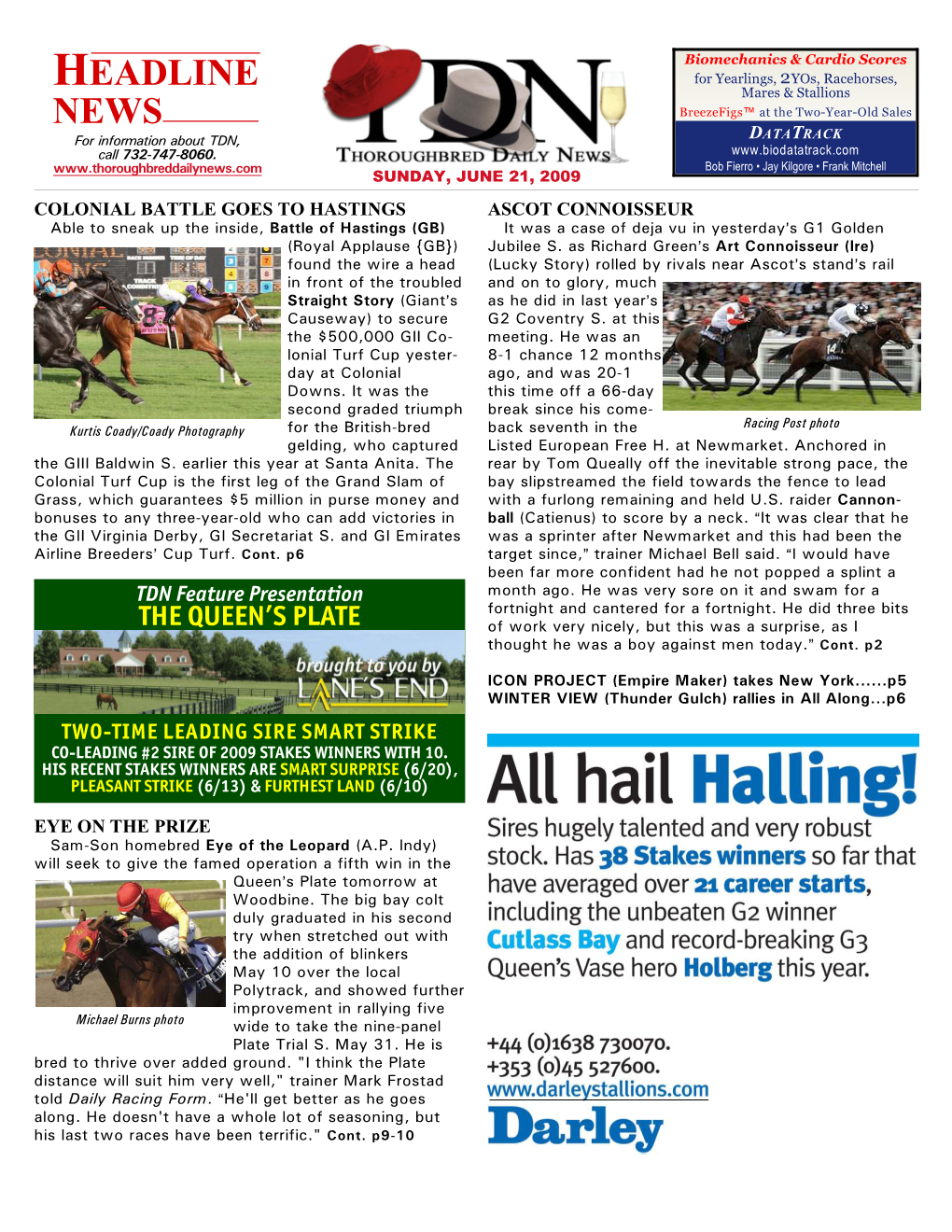 HEADLINE for Yearlings, 2Yos, Racehorses, Mares & Stallions NEWS Breezefigs™ at the Two-Year-Old Sales for Information About TDN, DATATRACK Call 732-747-8060