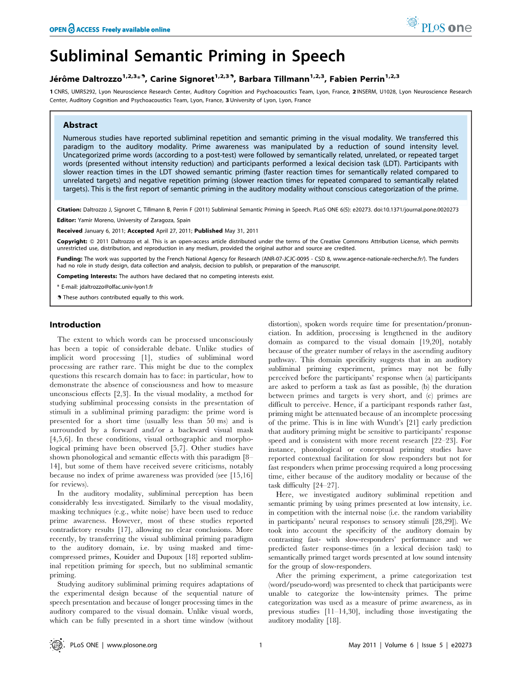 Subliminal Semantic Priming in Speech