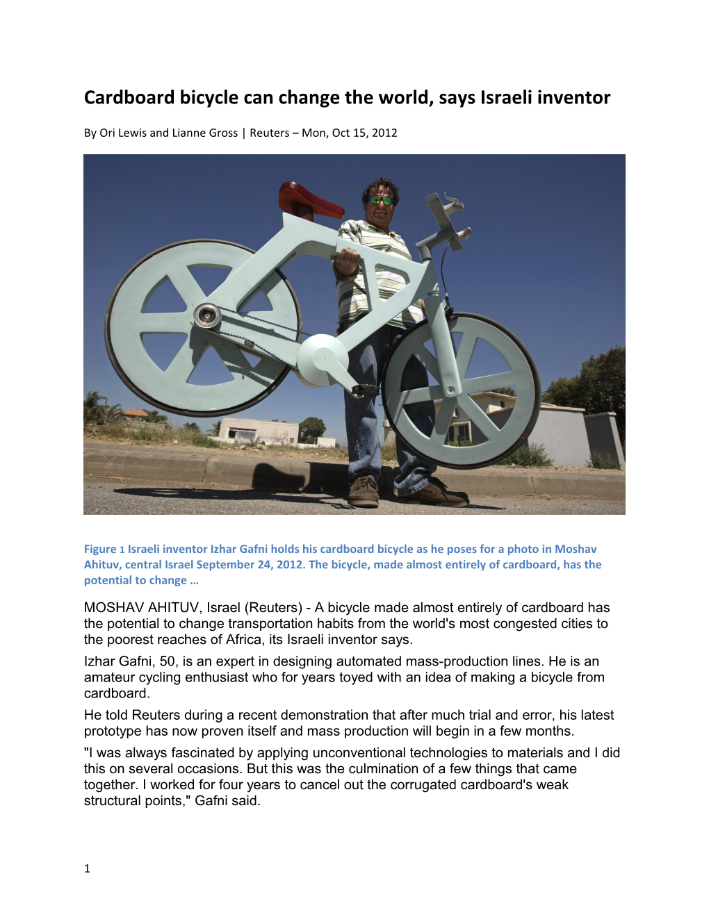 Cardboard Bicycle Can Change the World, Says Israeli Inventor