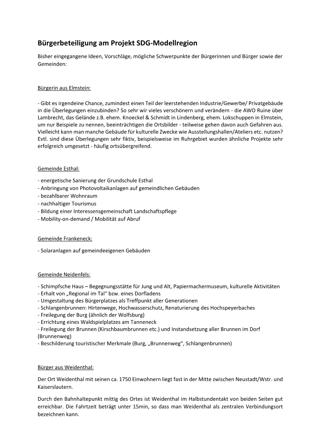 Bürgerbeteiligung Am Projekt SDG-Modellregion