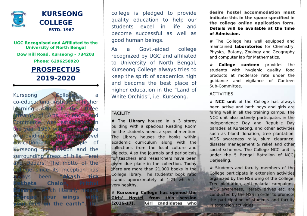 Kurseong College Prospectus 2019-2020