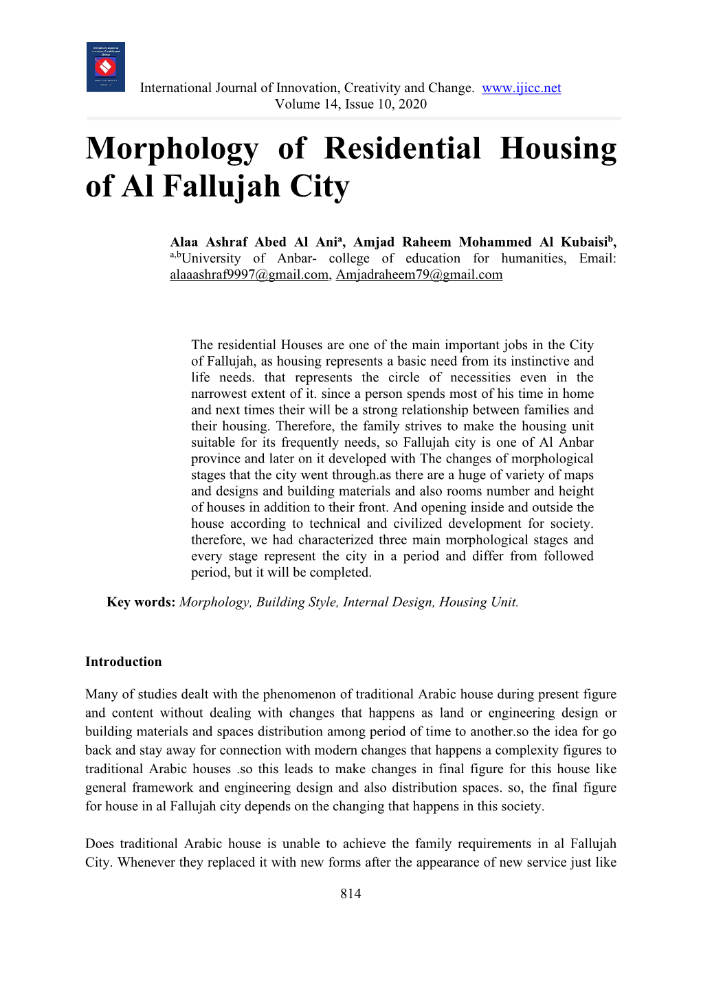Morphology of Residential Housing of Al Fallujah City