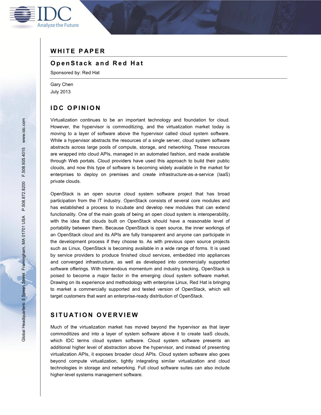 WHITE PAPER Openstack and Red Hat IDC OPINION