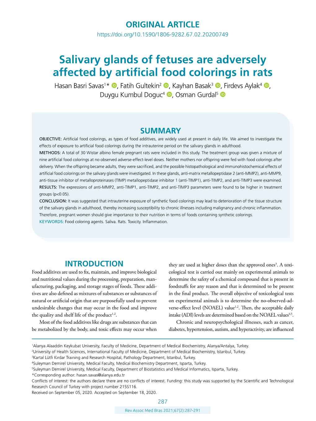 Salivary Glands of Fetuses Are Adversely Affected by Artificial Food Colorings in Rats