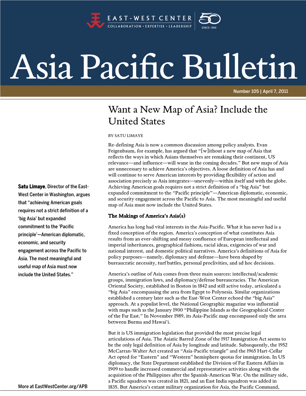 Asia Pacific Bulletin | April 7, 2011 Grew out of the 1946 Far Eastern Command and the Broader Unified Command Plan