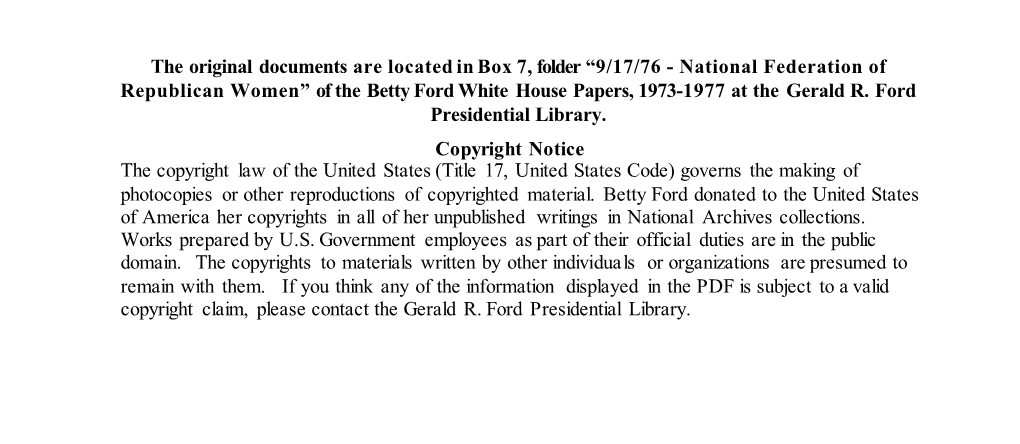 National Federation of Republican Women” of the Betty Ford White House Papers, 1973-1977 at the Gerald R