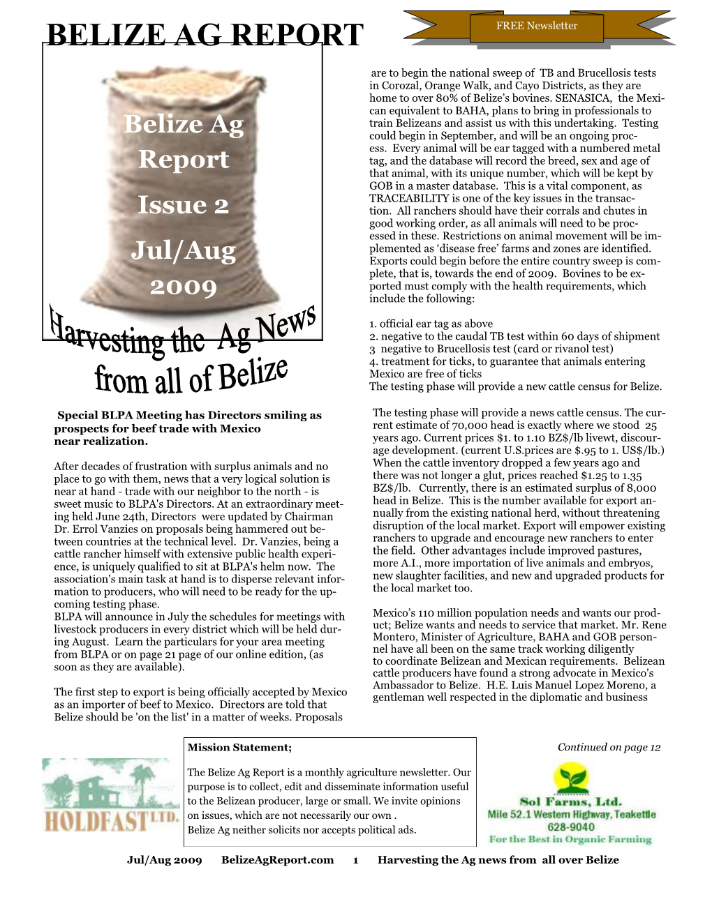 BELIZE AG REPORT FREE Newsletter