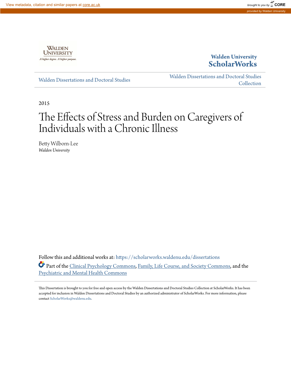 The Effects of Stress and Burden on Caregivers of Individuals