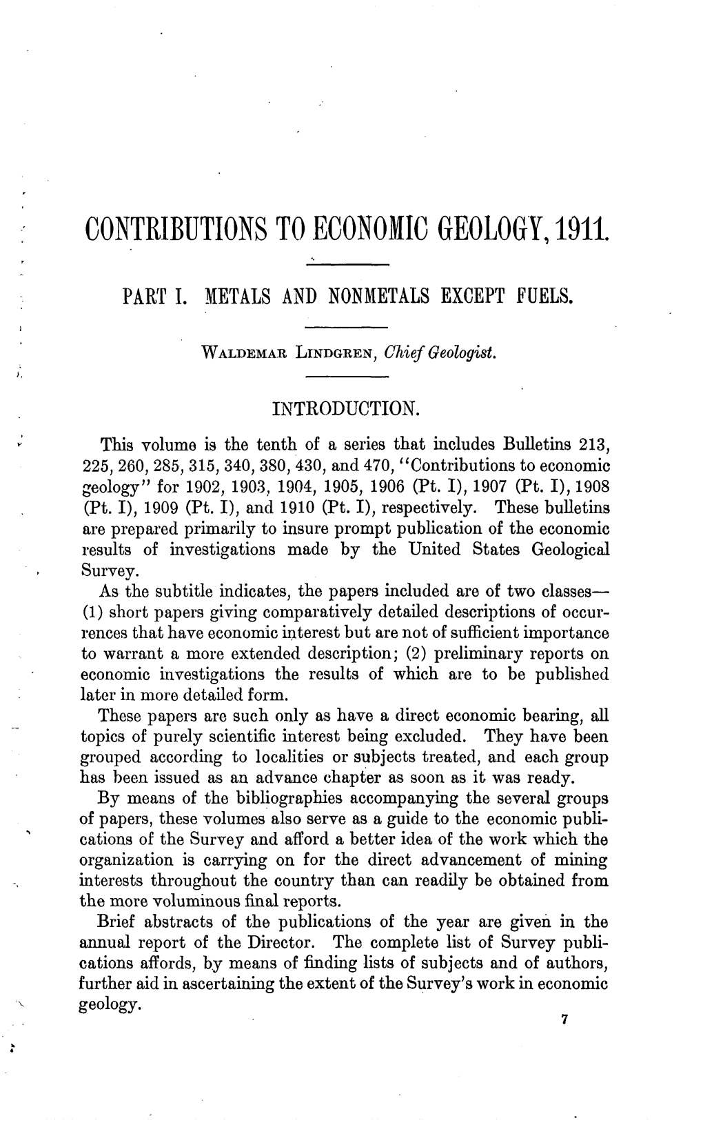 Contributions to Economic Geology, 1911