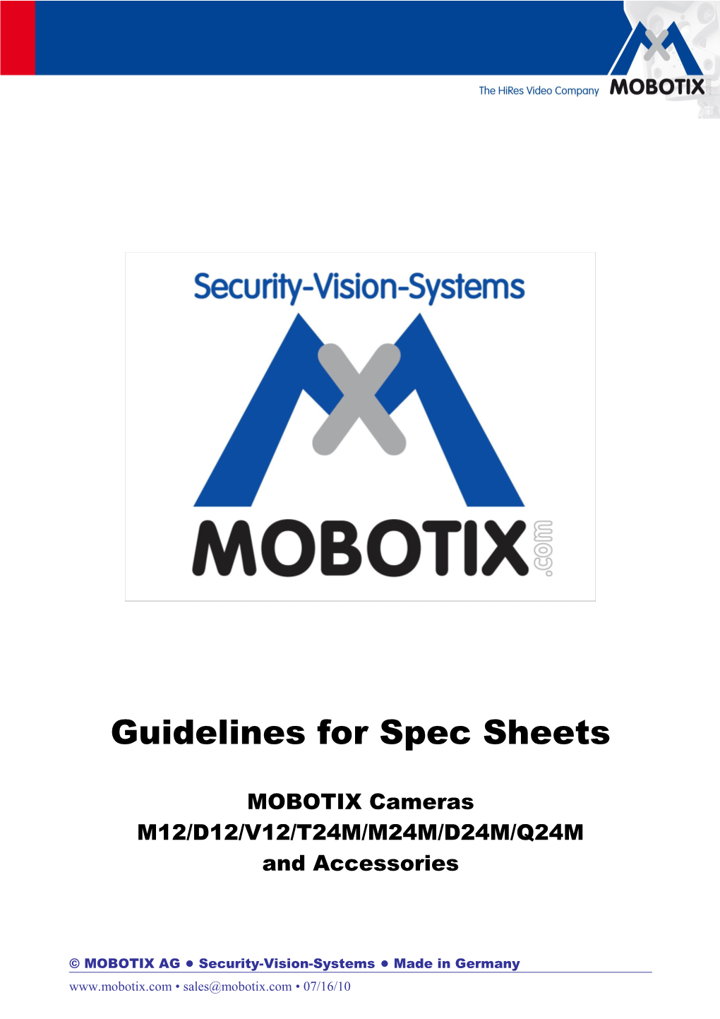 Guidelines for Spec Sheets