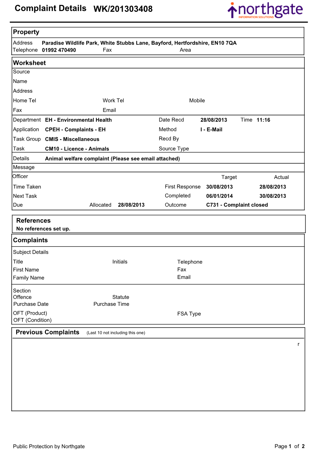 Complaint Details WK/201303408