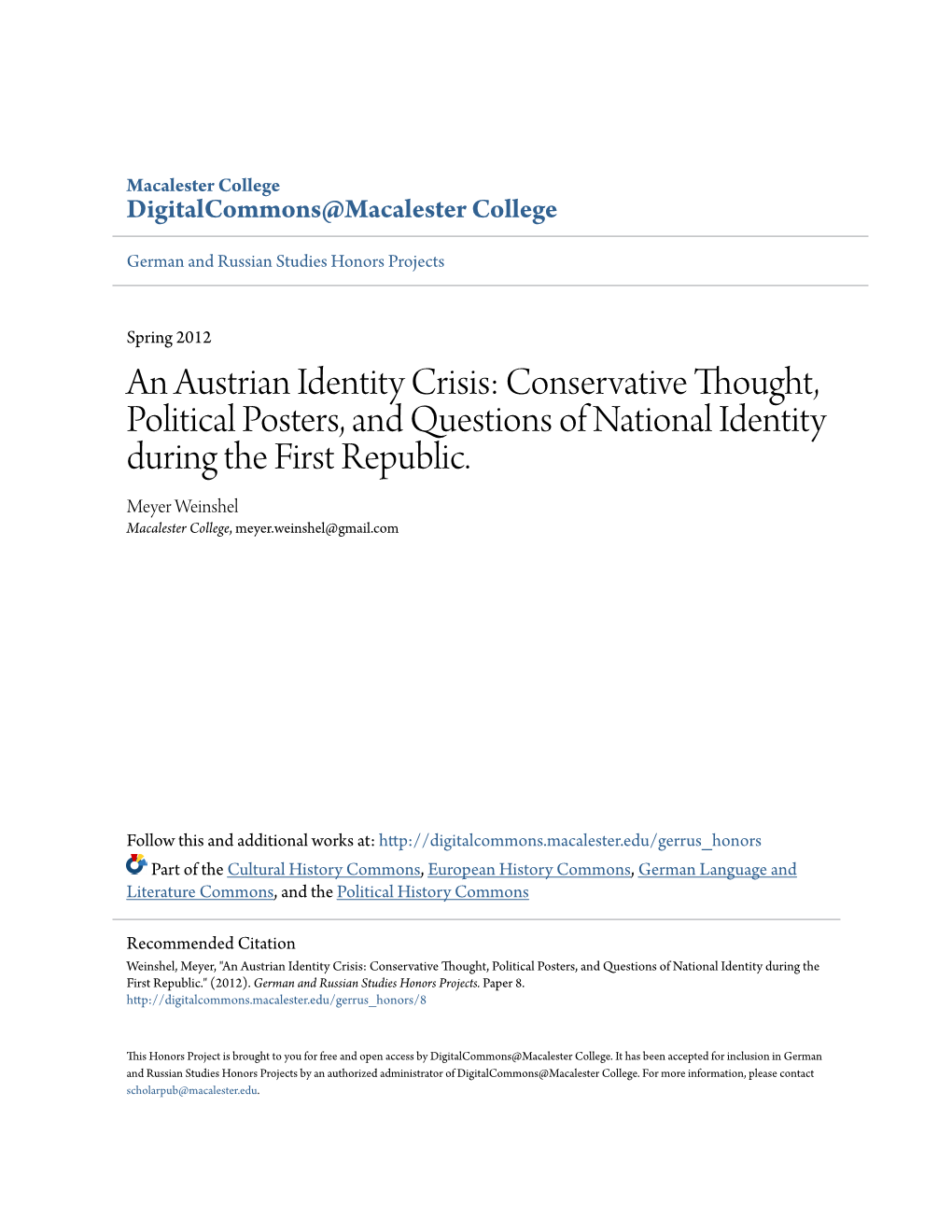 An Austrian Identity Crisis: Conservative Thought, Political Posters, and Questions of National Identity During the First Republic