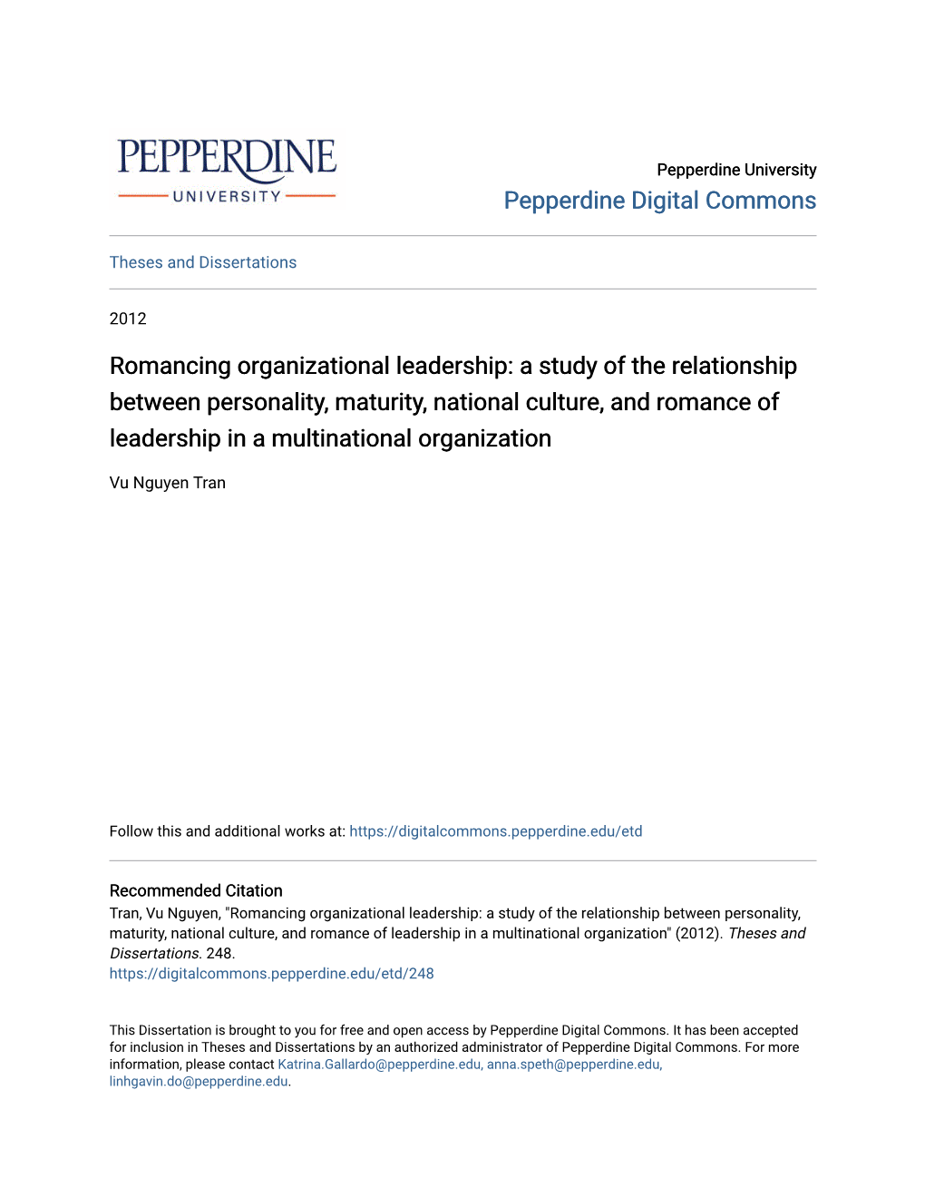 Romancing Organizational Leadership: a Study of the Relationship