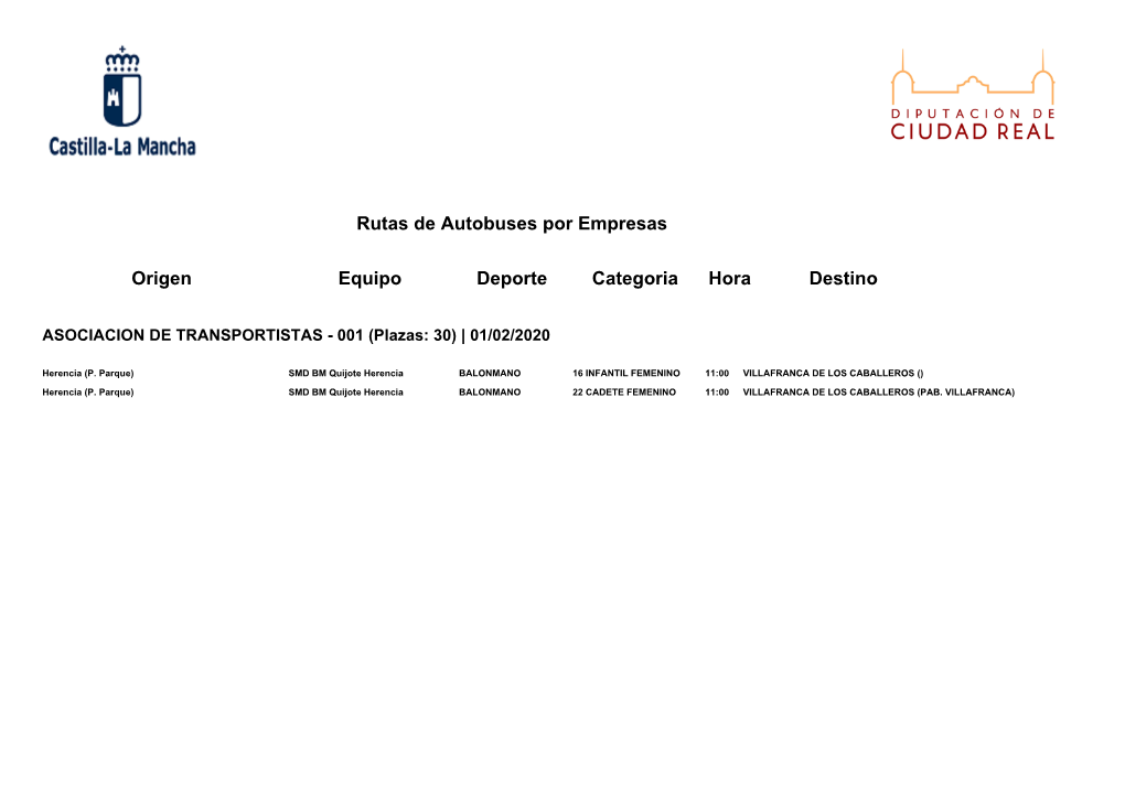 Rutas De Autobuses Por Empresas Origen Equipo Deporte Categoria