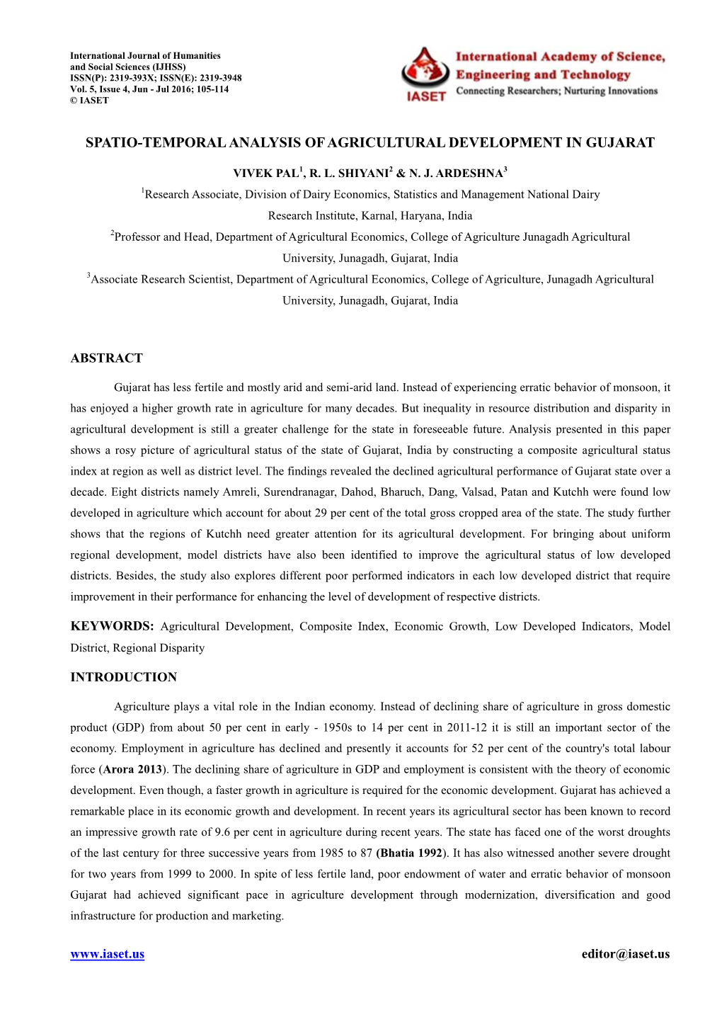 Spatio-Temporal Analysis of Agricultural Development in Gujarat