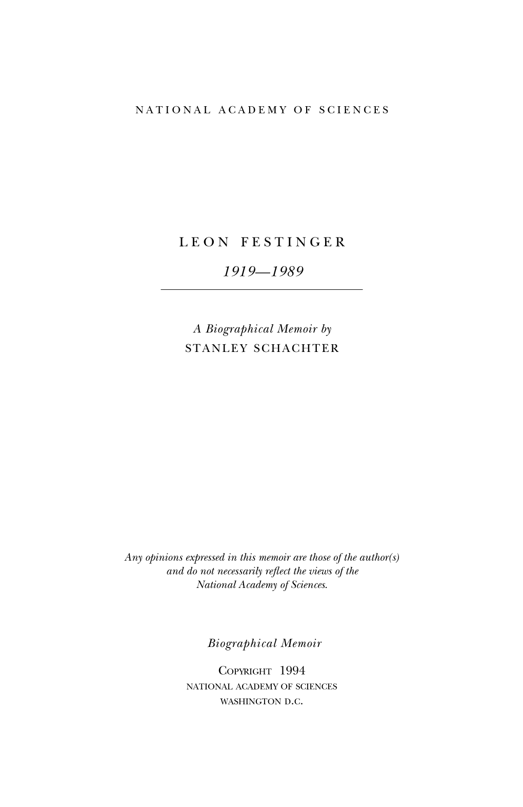 LEON FESTINGER May 8, 1919-February 11, 1989