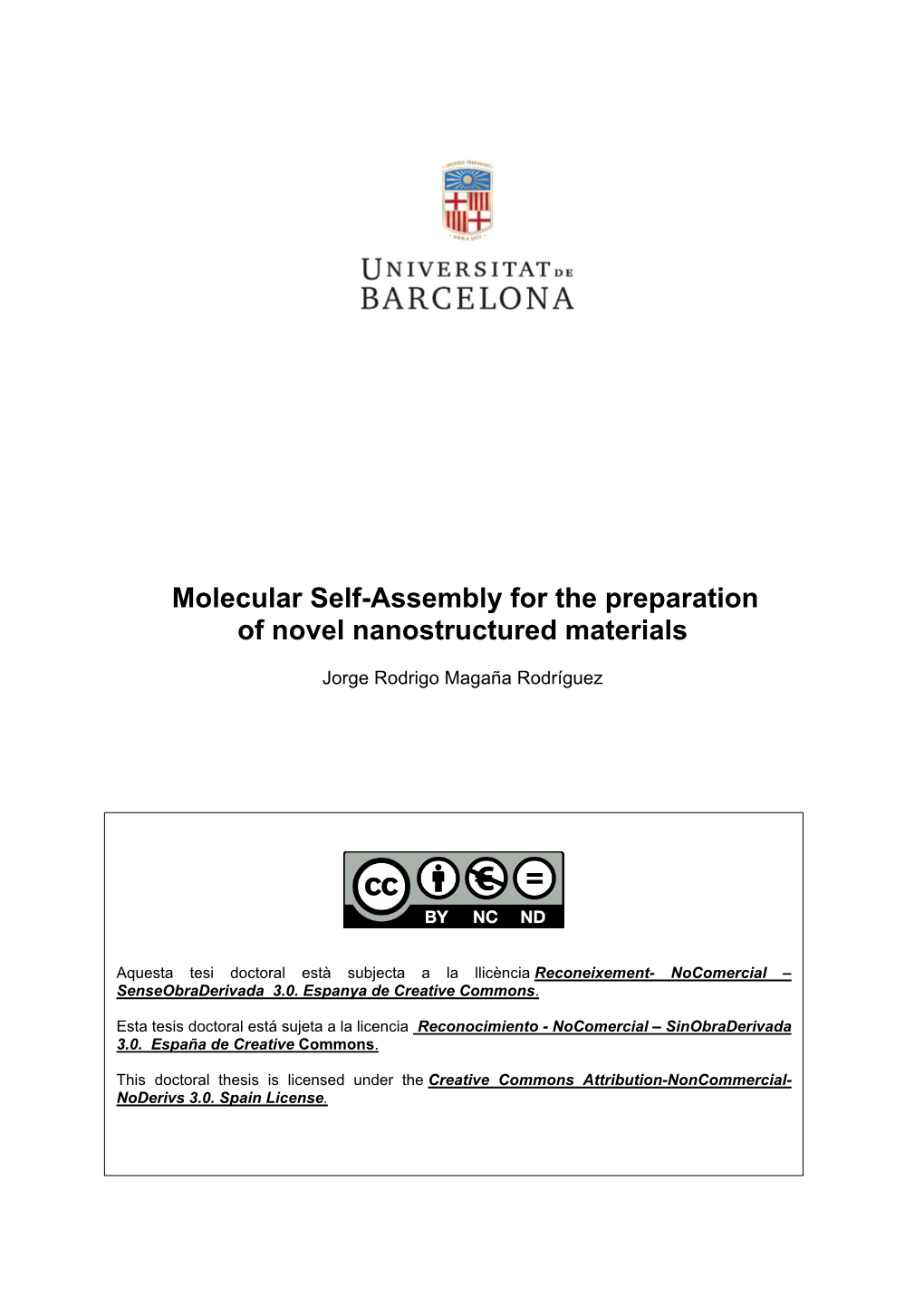 Molecular Self-Assembly for the Preparation of Novel Nanostructured Materials