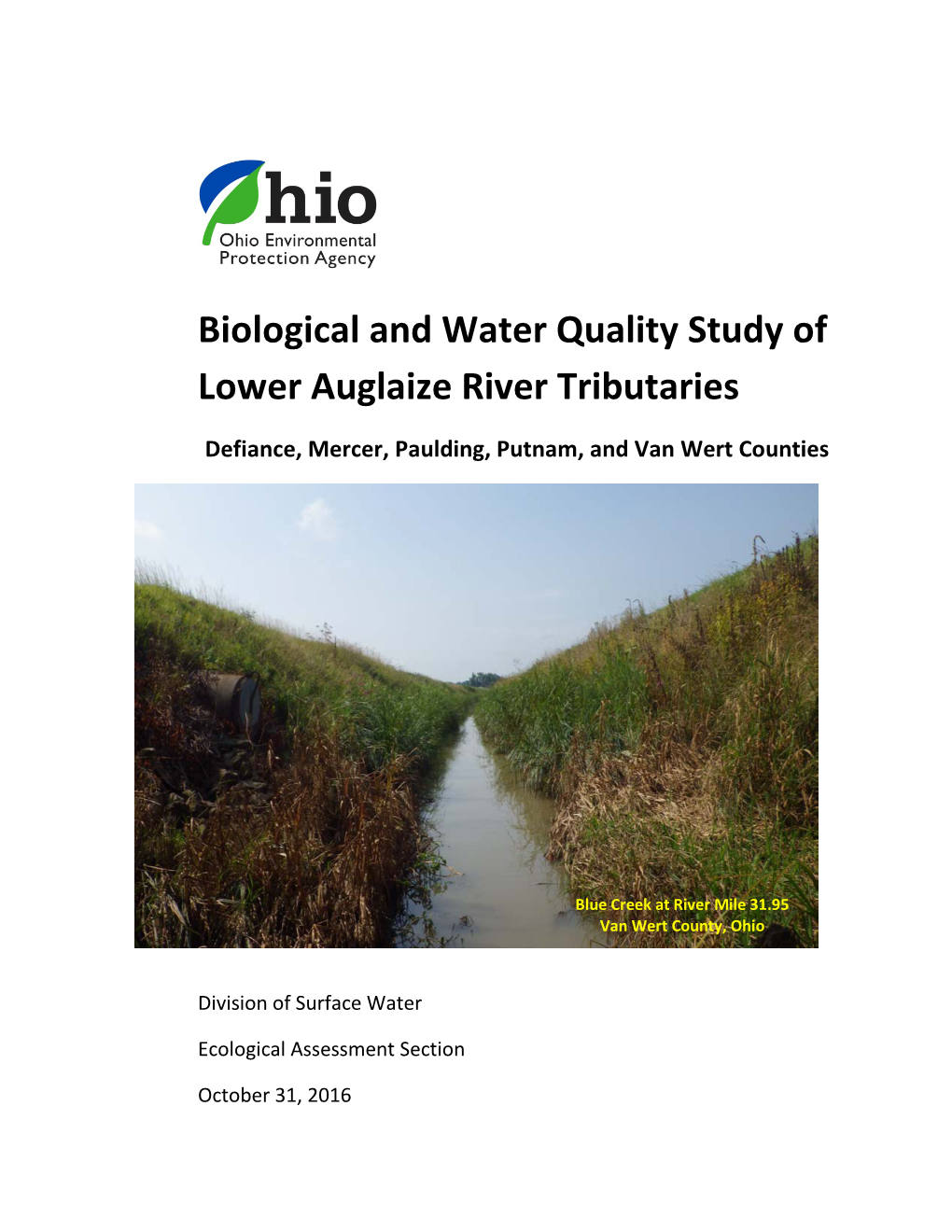 Biological and Water Quality Study of Lower Auglaize River Tributaries