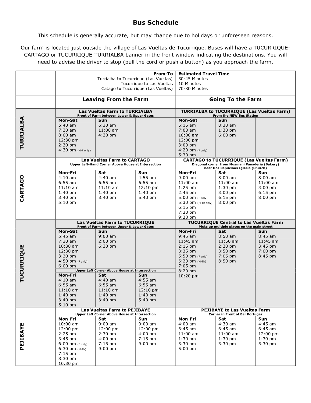 Bus Schedule