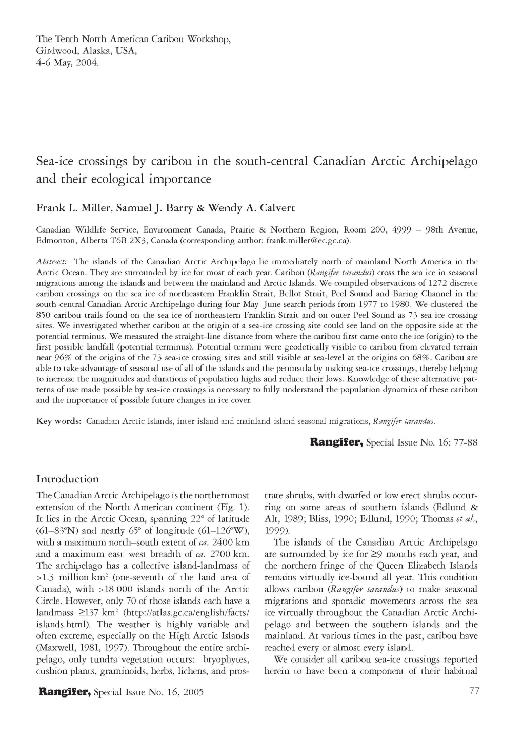 Sea-Ice Crossings by Caribou in the South-Central Canadian Arctic Archipelago and Their Ecological Importance