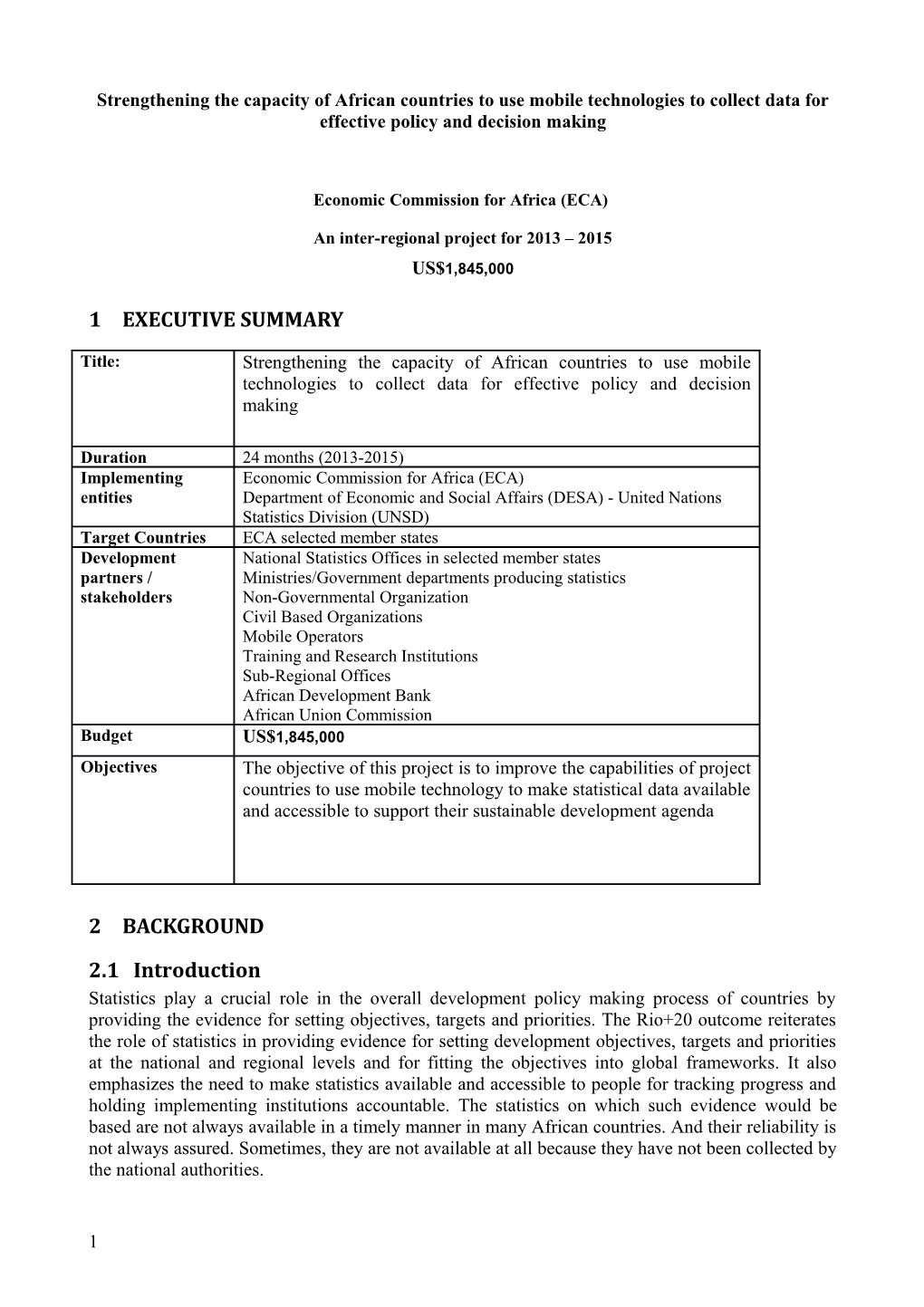 Strengthening Statistical and Inter-Institutional Capacities for Monitoring the Millennium