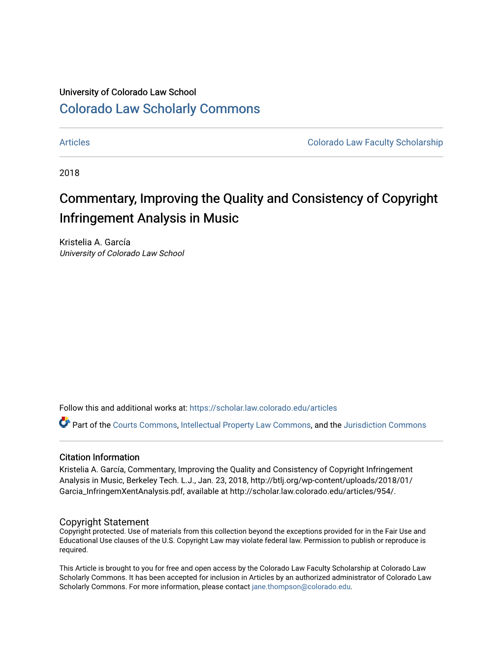 Commentary, Improving the Quality and Consistency of Copyright Infringement Analysis in Music