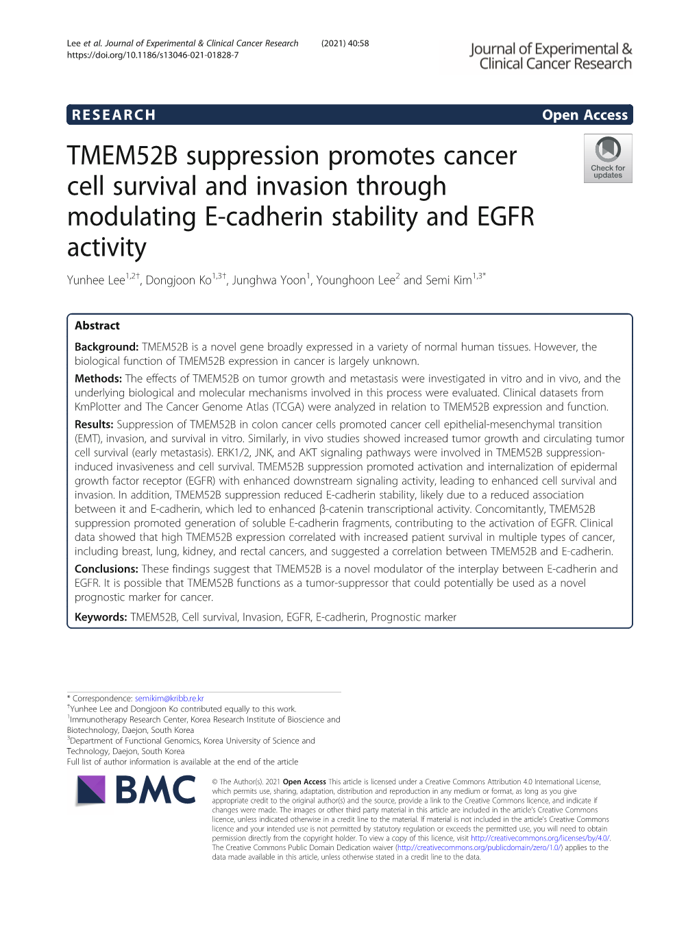 TMEM52B Suppression Promotes Cancer Cell Survival and Invasion