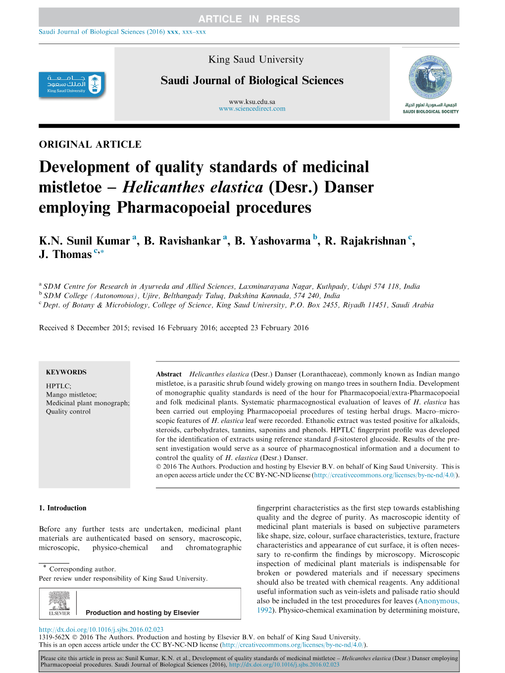 Development of Quality Standards of Medicinal Mistletoe Â€“ Helicanthes
