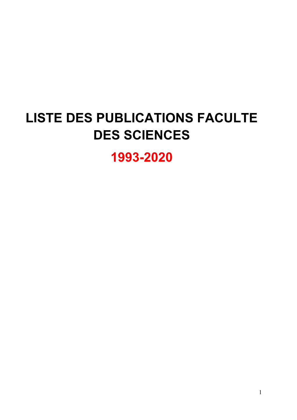 Liste Des Publications Faculte Des Sciences 1993-2020