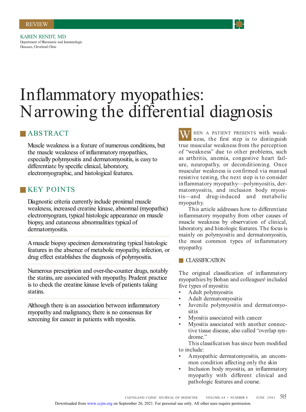 Inflammatory Myopathies: Narrowing the Differential Diagnosis