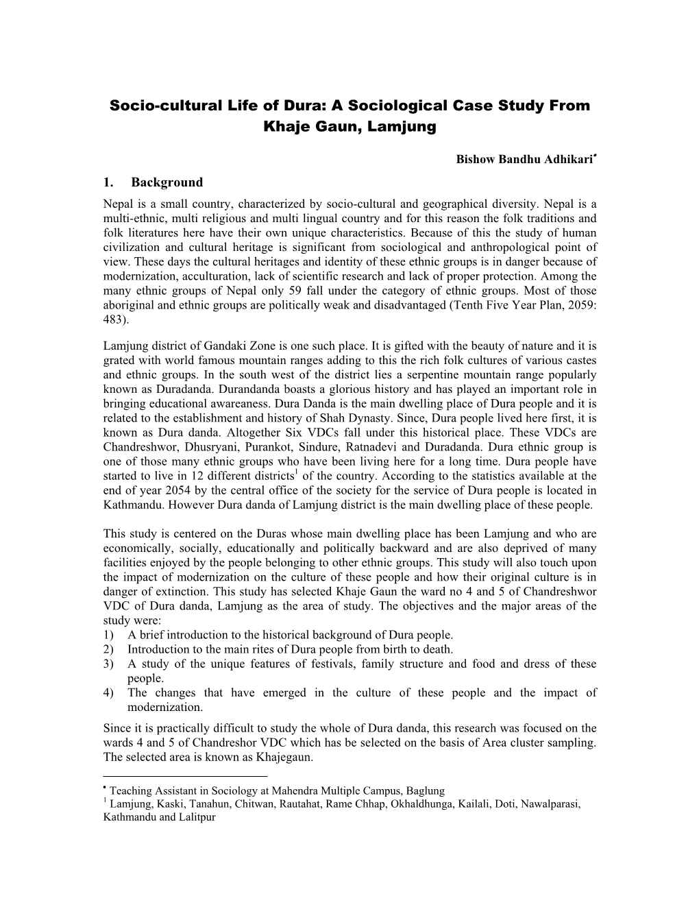 Socio-Cultural Life of Dura: a Sociological Case Study from Khaje Gaun, Lamjung