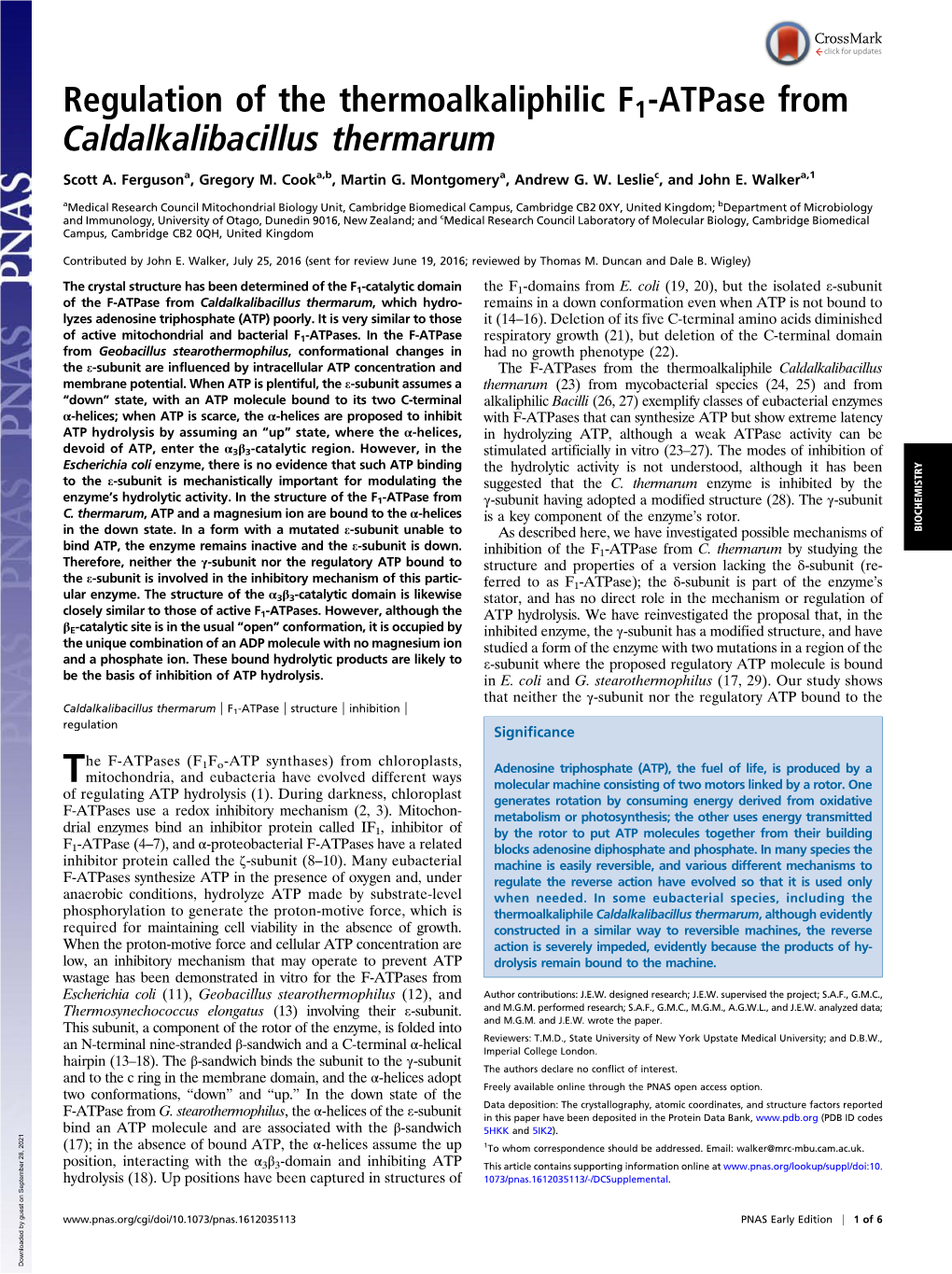 Regulation of the Thermoalkaliphilic F1-Atpase from Caldalkalibacillus Thermarum