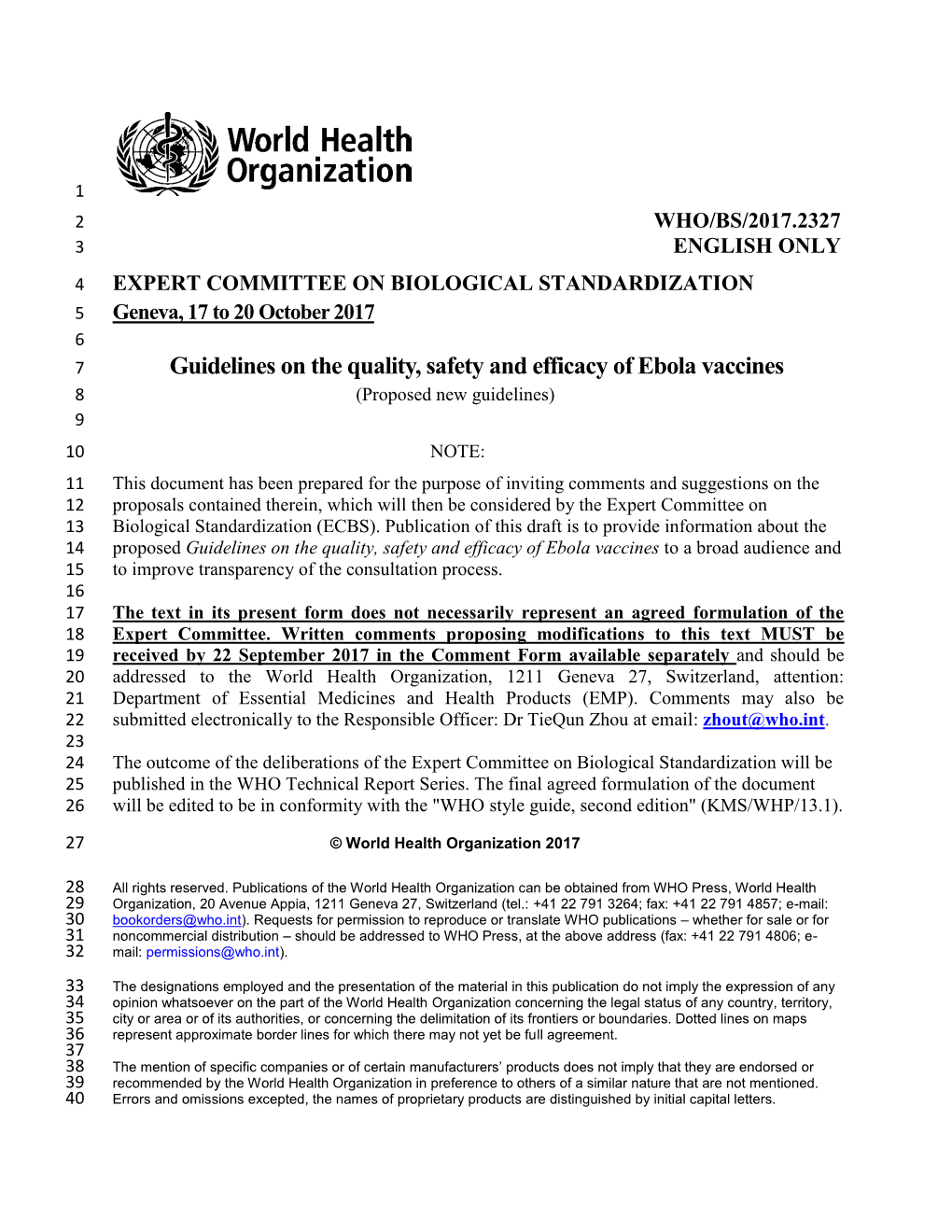 Guidelines on the Quality, Safety and Efficacy of Ebola Vaccines