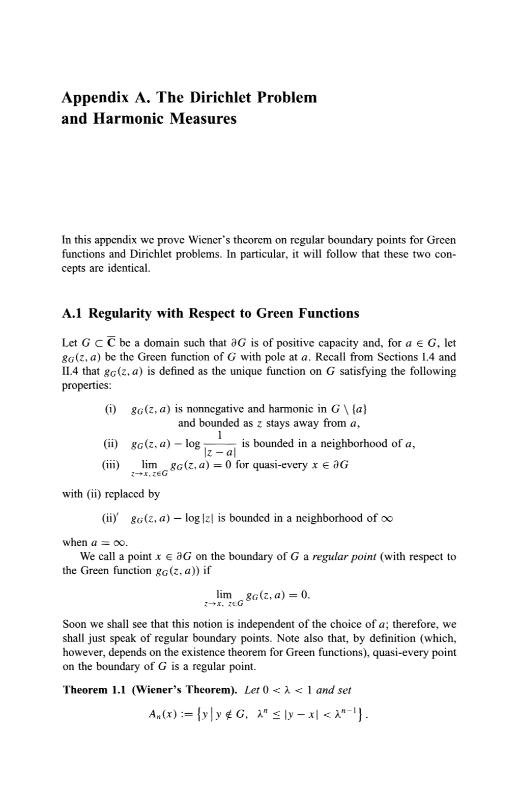 Appendix A. the Dirichlet Problem and Harmonic Measures