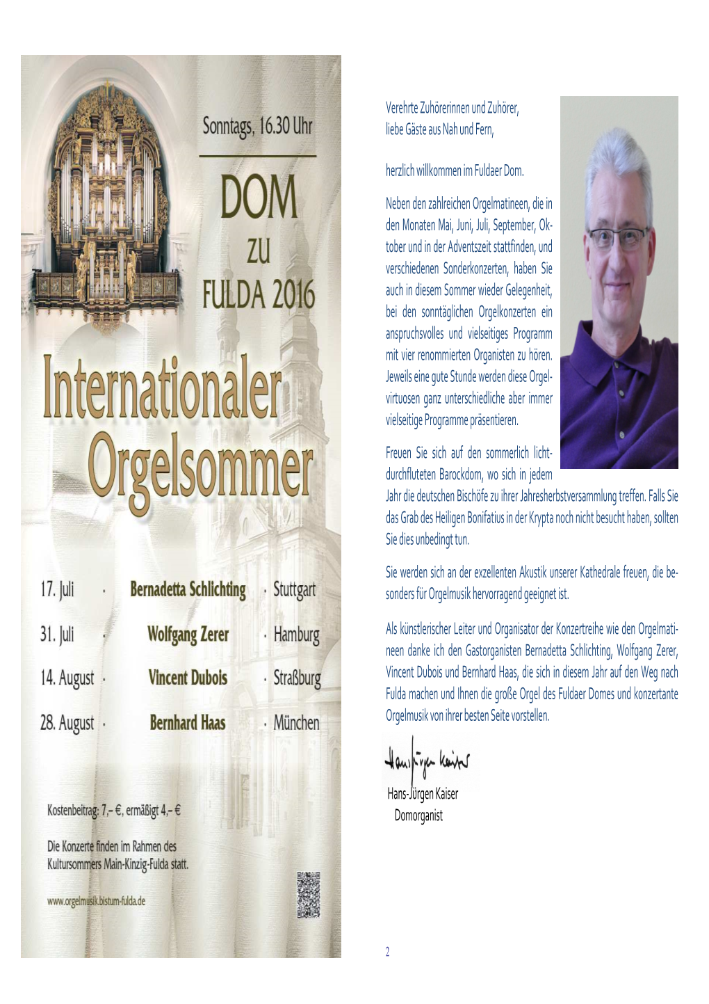 Programm, Internationaler Orgelsommer, Geänderte Disposition