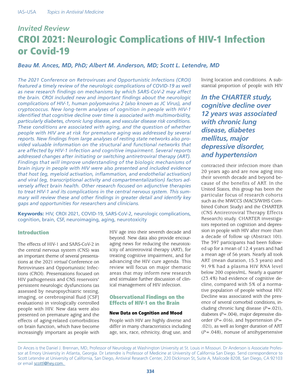 CROI 2021: Neurologic Complications of HIV-1 Infection Or Covid-19