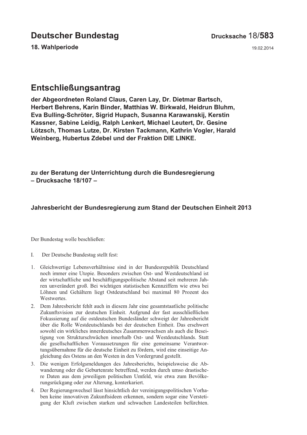 Deutscher Bundestag Entschließungsantrag