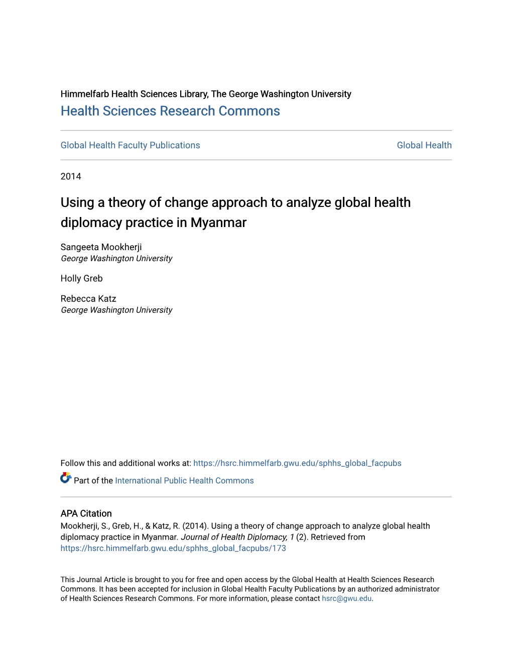Using a Theory of Change Approach to Analyze Global Health Diplomacy Practice in Myanmar